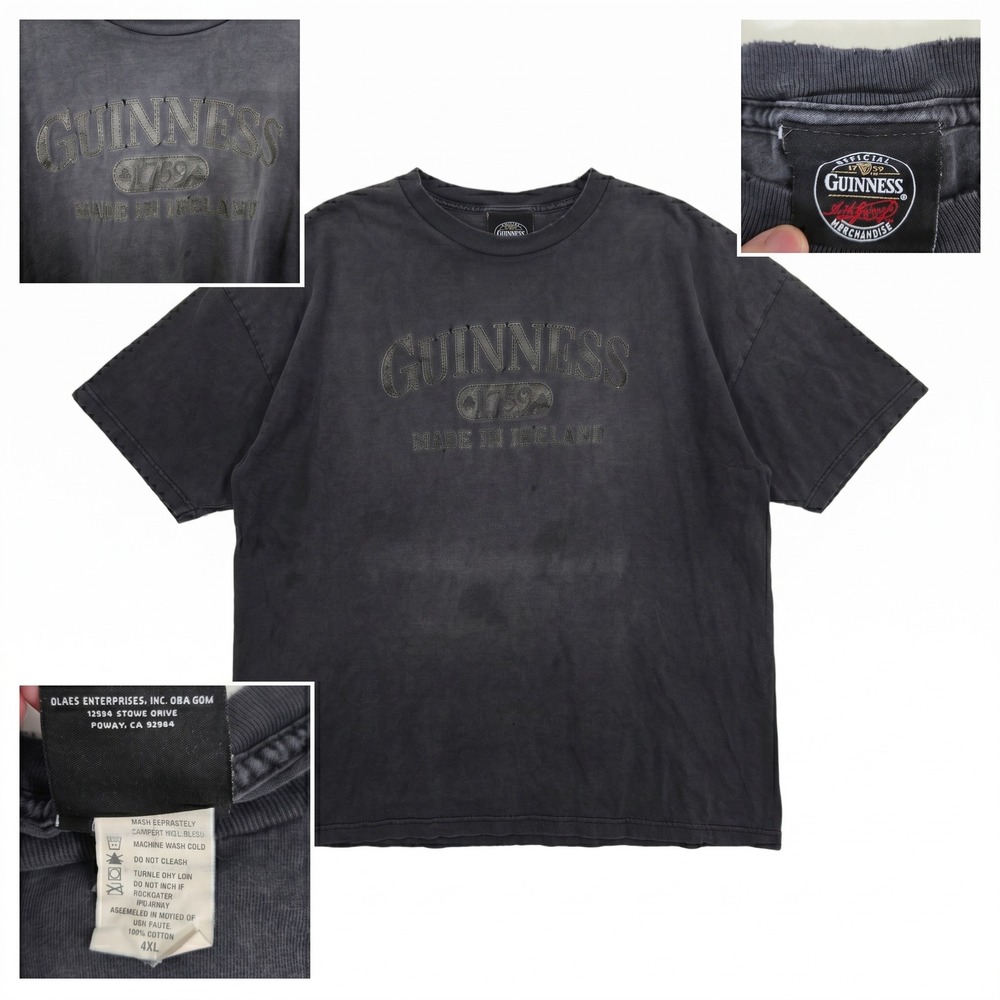 Vintage Y2K Guinness Beer Shirt 4XL Thrashed Faded Black Embroidered Promo Tee